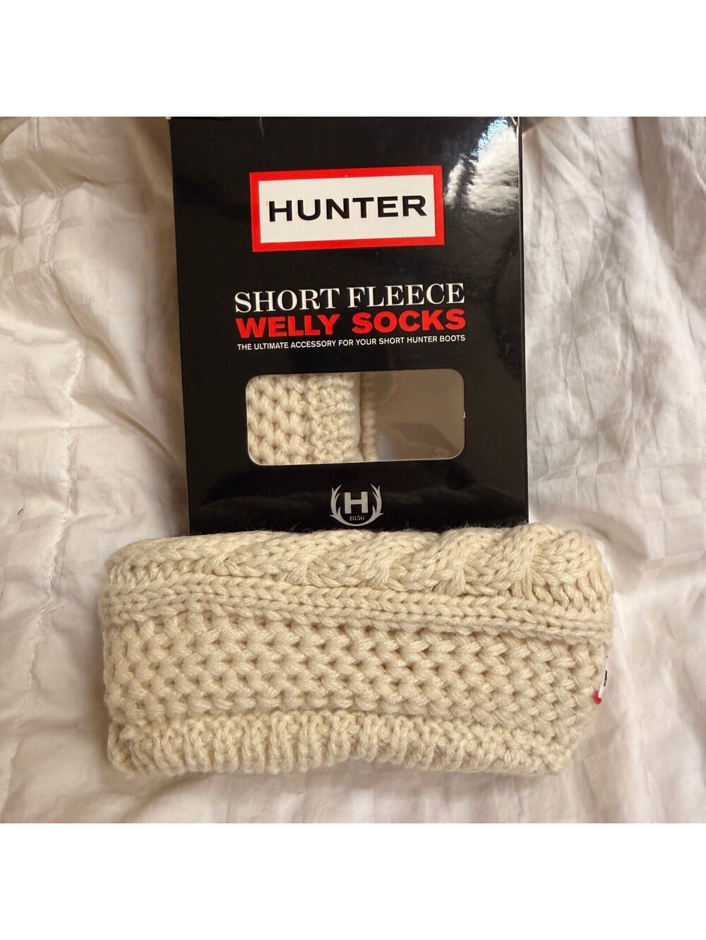NIB Hunter Short Fleece Welly Socks Cream Cable Cuff Boot Liners Women's US 5-7